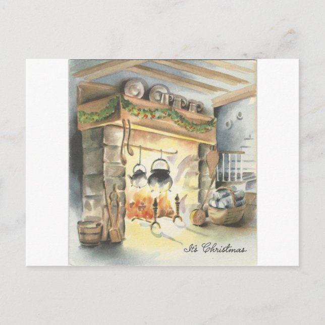 Vintage jul Fireplace Helg Vykort (Framsida)