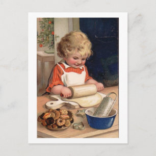 Vintage jul - Flickor Baking Cookies Helg Vykort