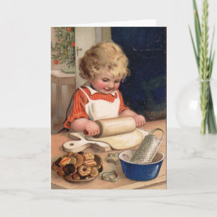 Vintage jul - Flickor Baking Cookies Helgkort