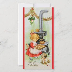 Vintage jul Flickor Baking Cookies Julkort