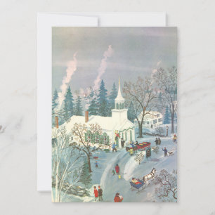 Vintage jul, folk ska till kyrkan i Snö Julkort