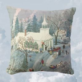 Vintage jul, folk ska till kyrkan i Snö Kudde
