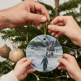 Vintage jul Första Snöfallet Julgransprydnad Keramik