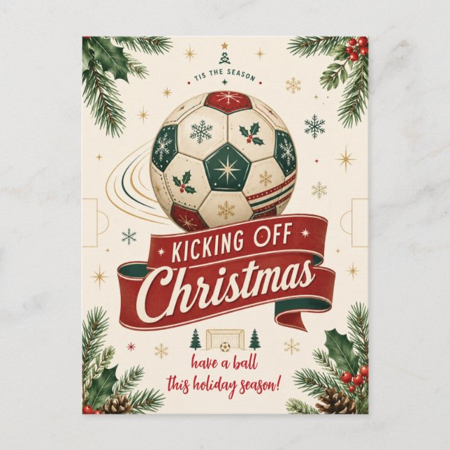 Vintage jul fotboll Greeting Cards Helg Vykort (Framsida)