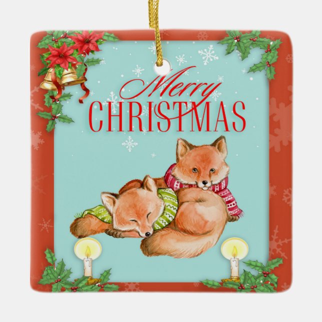 Vintage jul Fox Julgransprydnad Keramik (Framsida)