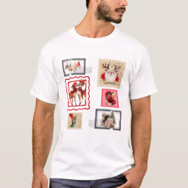 Vintage jul frimärks collage design t shirt