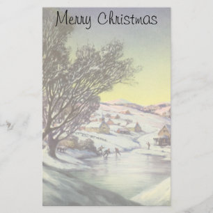 Vintage jul, fryst Sjö med isSkater Brevpapper
