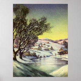 Vintage jul, fryst Sjö med isSkater Poster
