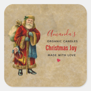 Vintage jul Gamle World Jultomten Candle Fyrkantigt Klistermärke