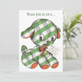 Vintage jul Gingham Puppy Party Inbjudningar