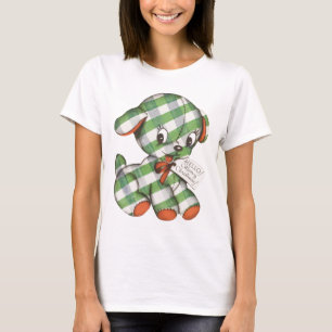 Vintage jul gingham valp stoppad djur tee