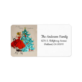 Vintage jul Girl Decoration Adressetikett