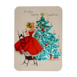 Vintage jul Girl Decoration Träd Magnet