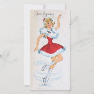 Vintage jul Girl Figur Skating Julkort