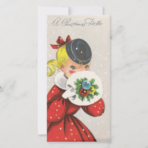 Vintage jul Girl Hej Julkort