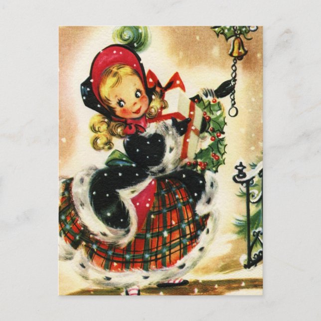 Vintage jul Girl Helg Vykort (Framsida)