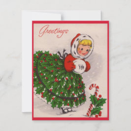 Vintage jul Girl Julkort