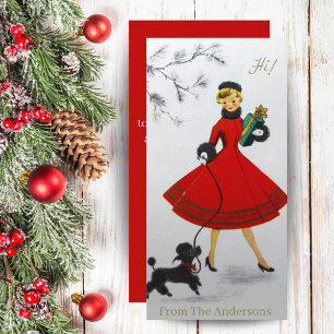 Vintage jul Girl with Pudel Anpassningsbar Julkort