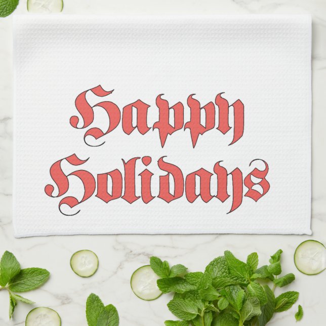 Vintage jul, Glad helg Text Red Brev Kökshandduk (Vikta)