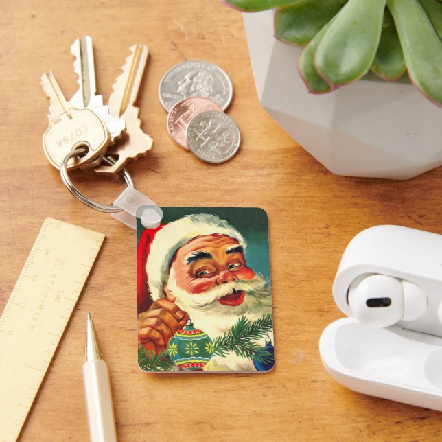 Vintage jul, glad retro 50-tals jultomte nyckelring (Skrivbord)