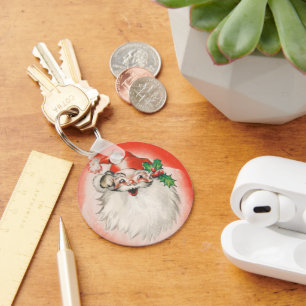 Vintage jul, glad retro 50-tals jultomte nyckelring