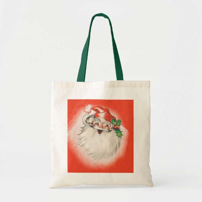Vintage jul, glad retro 50-tals jultomte tygkasse (Framsidan)