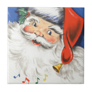 Vintage jul, glad tomte med musik kakelplatta