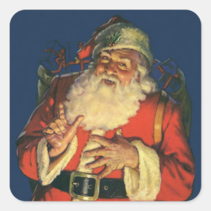 Vintage jul, glädjefull jultomte med leksaker fyrkantigt klistermärke