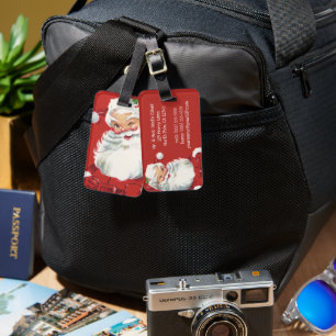 Vintage jul, glädjefull jultomte som blinkar bagagebricka