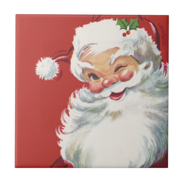 Vintage jul, glädjefull jultomte som blinkar kakelplatta (Framsidan)