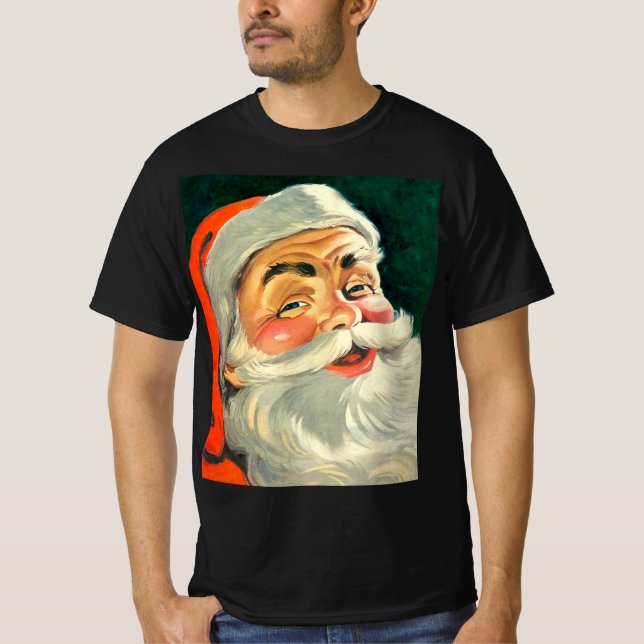 Vintage jul, glädjefull retro 50-tals jultomte t shirt (Framsida)