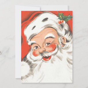 Vintage jul, glädjefull tomte med leende julkort
