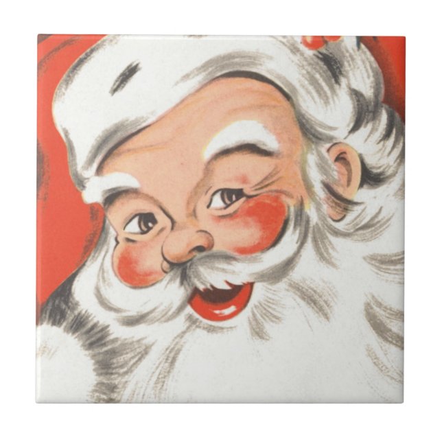 Vintage jul, glädjefull tomte med leende kakelplatta (Framsidan)