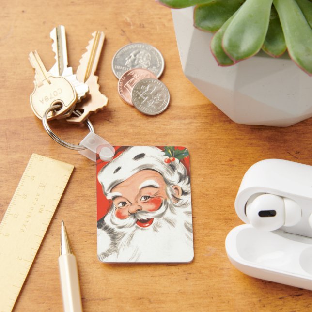 Vintage jul, glädjefull tomte med leende nyckelring (Skrivbord)