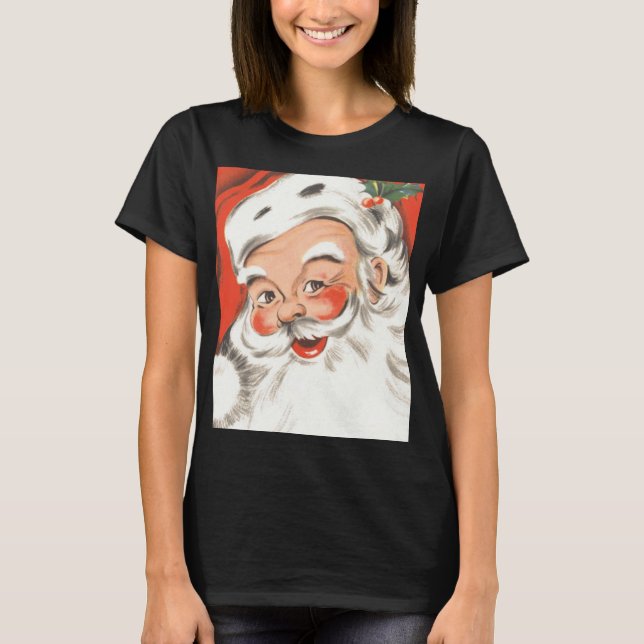 Vintage jul, glädjefull tomte med leende tee (Framsida)