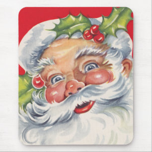 Vintage jul, glädjefull tomte med sin mössa musmatta