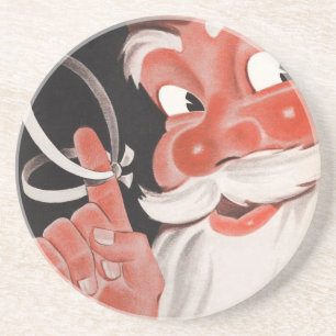 Vintage jul, glädjerik tomte med snöre underlägg
