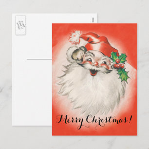 Vintage jul, glatt retro 50-tals jultomte helg vykort