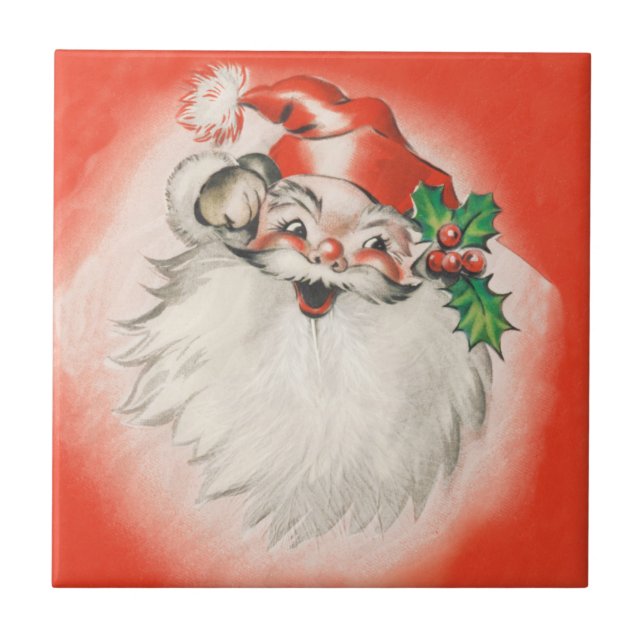 Vintage jul, glatt retro 50-tals jultomte kakelplatta (Framsidan)