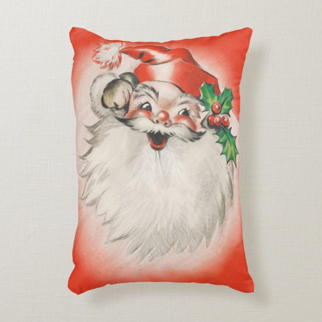 Vintage jul, glatt retro 50-tals jultomte prydnadskudde (Framsidan(Vertikal))
