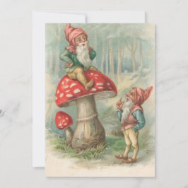 Vintage jul Gnome Sitta på ett svamp Julkort