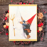 Vintage jul Gnome Skapar Snögubbe Julkort<br><div class="desc">Vintage jul Gnome Skapar Snögubbe Helgdag Card.</div>