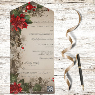 Vintage jul Gräs & Poinsettia QR-kod