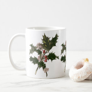Vintage jul, Grönt Holly Plant med Berries Kaffemugg