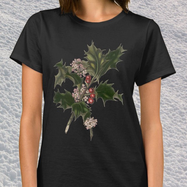 Vintage jul, Grönt Holly Plant med Berries Tee (Skapare uppladdad)