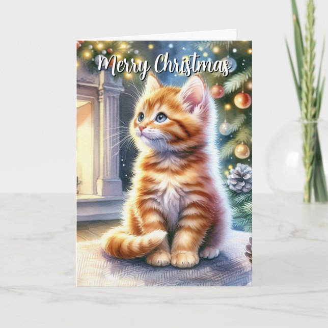 Vintage jul-Gulten Kitten Kort (Framsida)