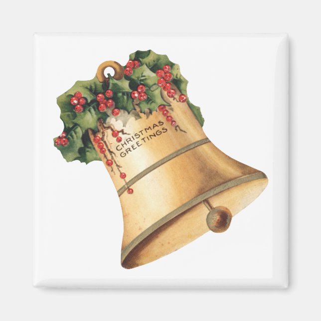 Vintage jul gyllene klockor, årstidernas hälsninga magnet (Framsidan)
