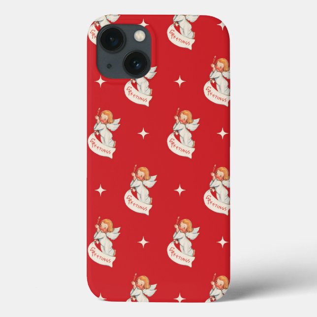 Vintage jul Hälsning, Änglar med stjärnor (Baksida)