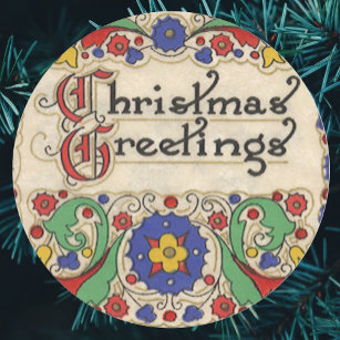 Vintage jul Hälsning med dekorativt Gräns Runt Klistermärke