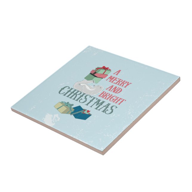 Vintage jul Hälsning med Polar Bear Kakelplatta (Sidan)